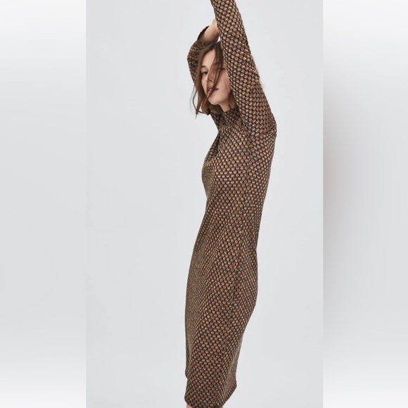 Zara Trafaluc Mock Neck Long Sleeve Textured Metallic Midi Dress size Small - Picture 12 of 12